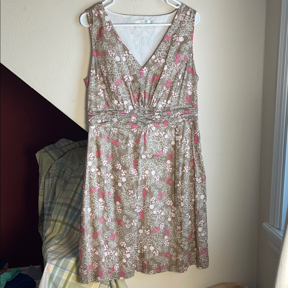 Boden Pink and‎ Brown Floral Midi Dress